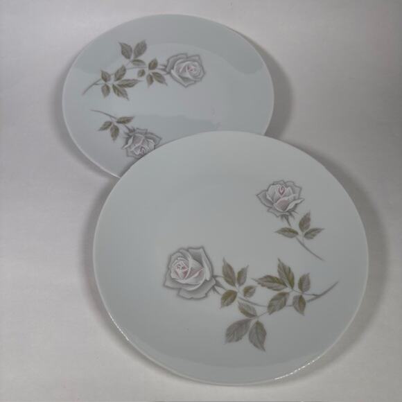 Noritake Edenrose 4 Salad Plates Gray/Pink/White Roses VTG - Picture 11 of 14
